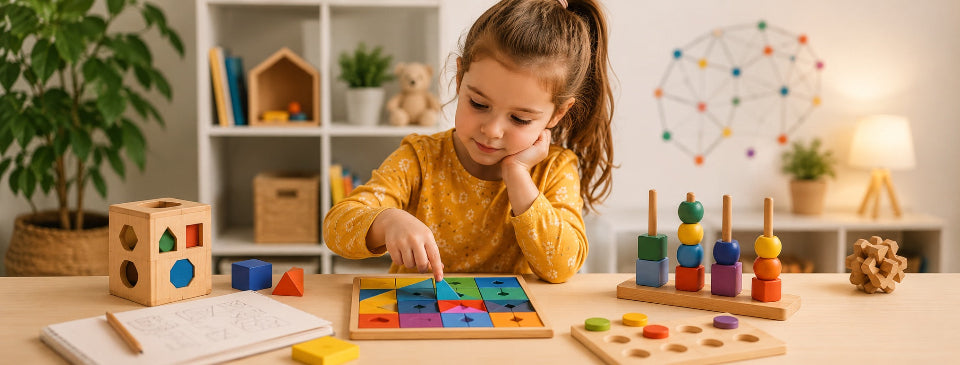 Copilul rezolvă puzzle-uri